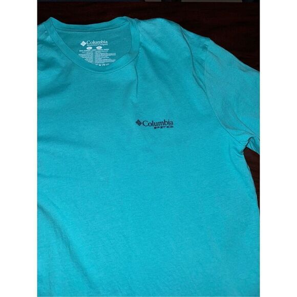 Columbia PFG Mens Short Sleeve Turquoise Tee Size Large - Picture 2 of 8